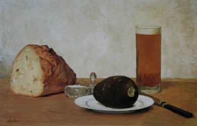 Stilleven met bier en radijzen